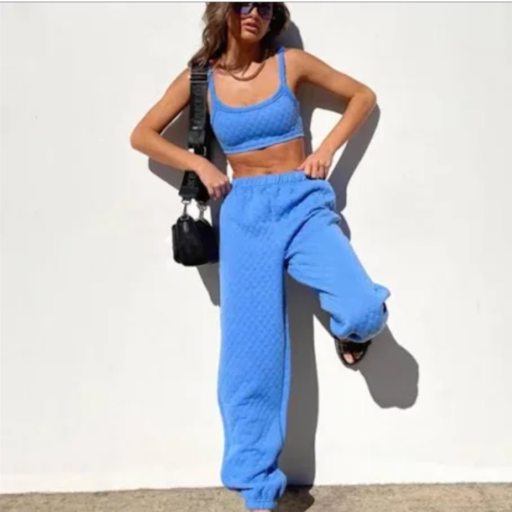 Princess Polly Quilted Blue sweatsuit outfit